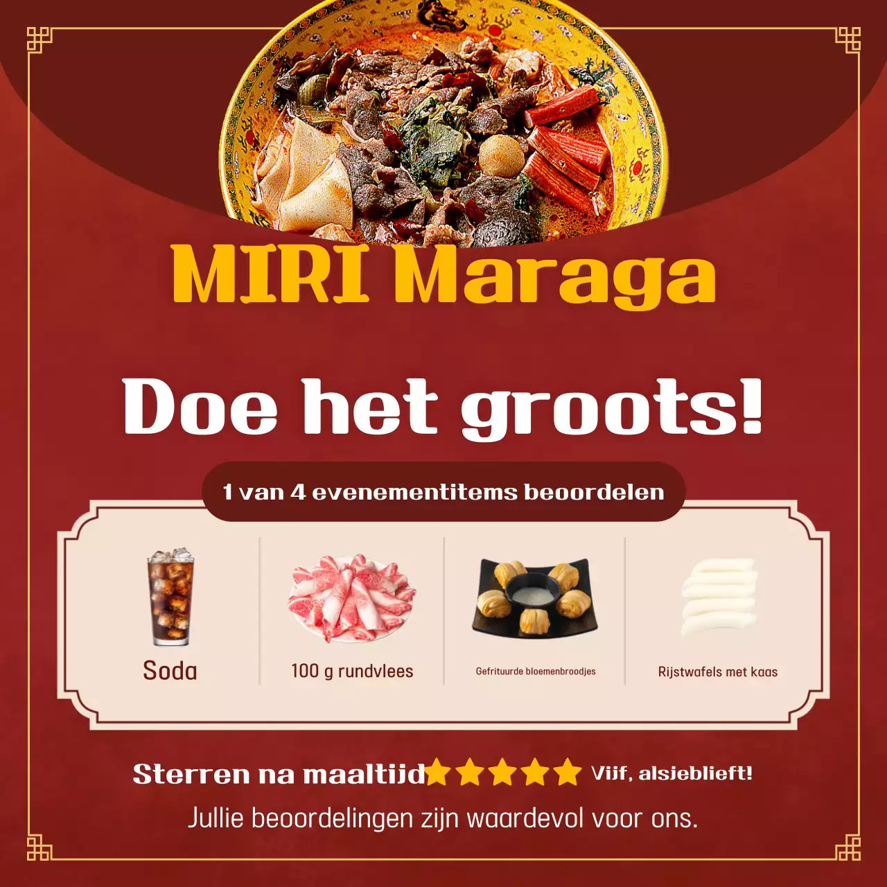 Promoot je rode traditionele voedselrecensie-evenement