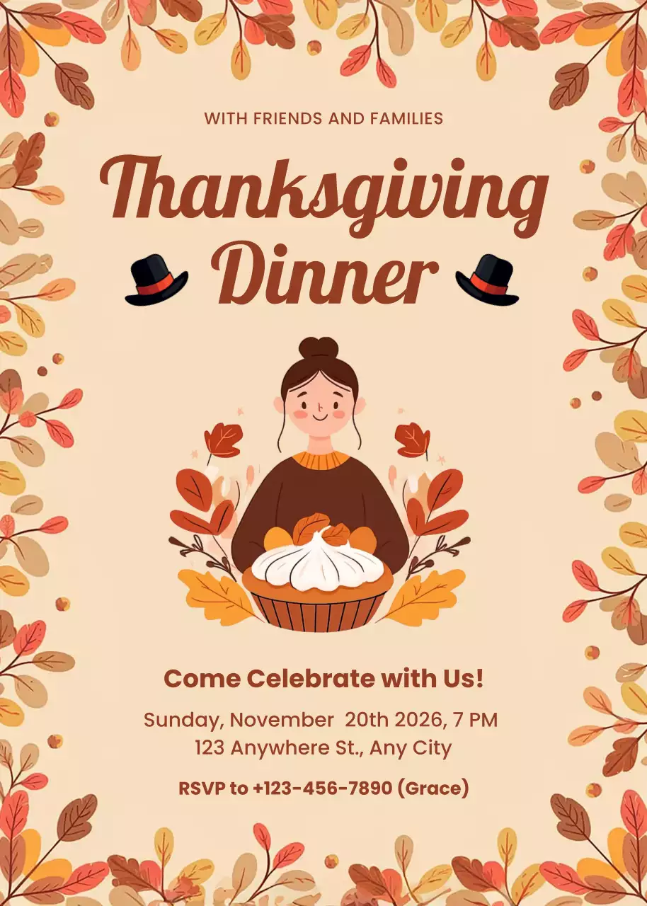 Beige Traditional Thanksgiving Invitation Poster