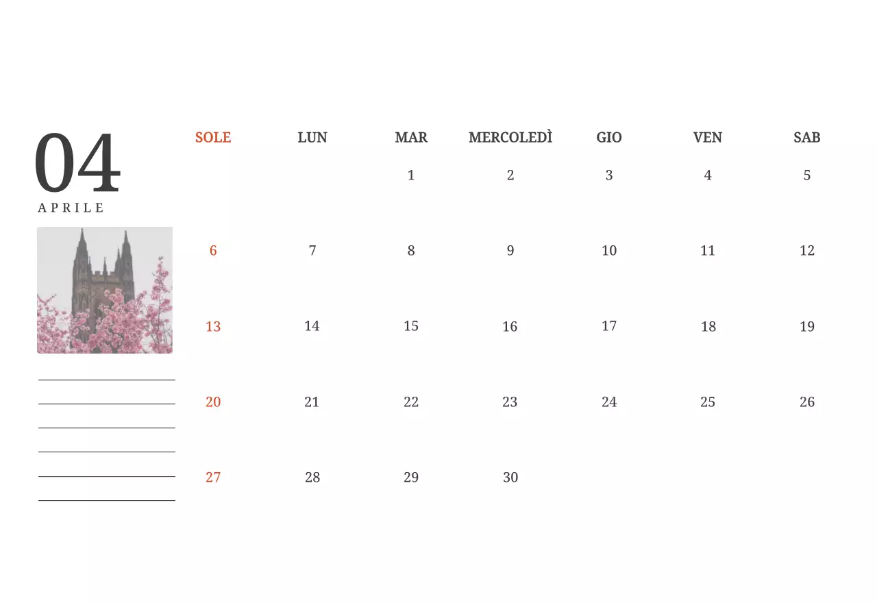 Un calendario fotografico con chiese in dipinti di paesaggio