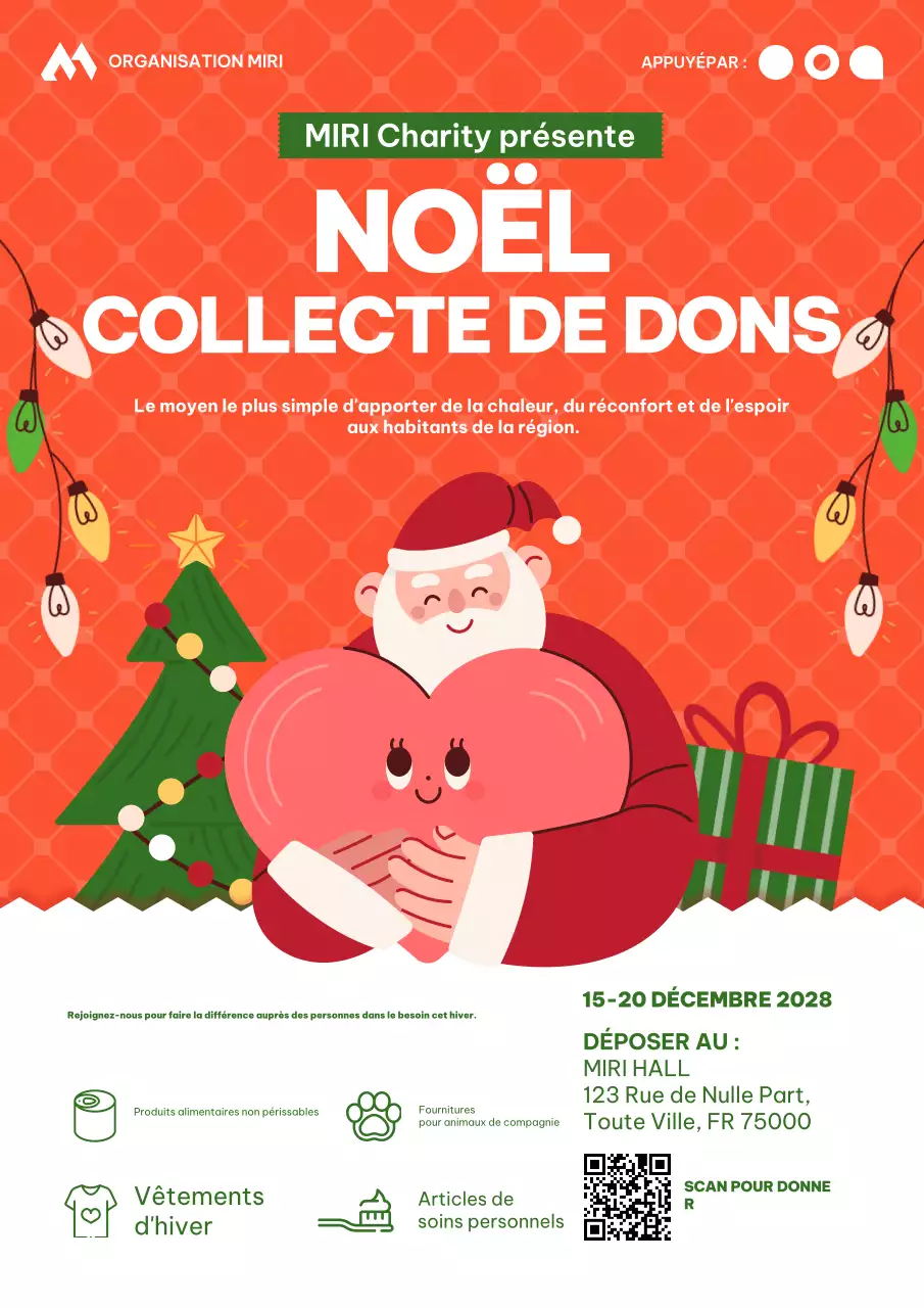 Affiche de l'événement de Noël pour les dons de charité