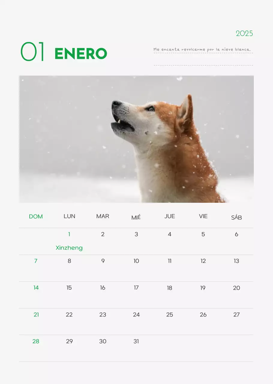 Calendario Abstracto Simple Animal