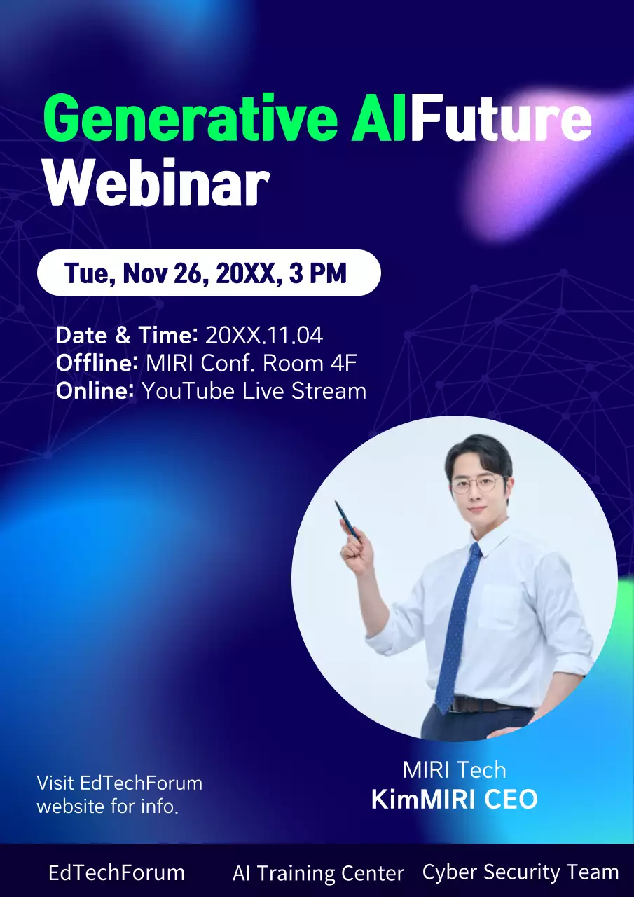 Poster quảng cáo hội thảo trực tuyến Blue Modern Ai