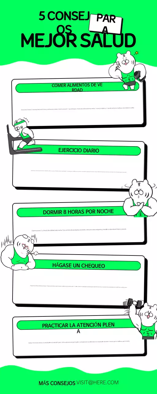 Infografía sobre consejos de salud en blanco y verde