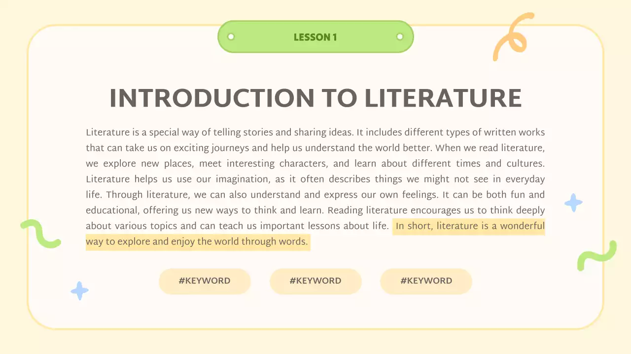 Blue Simple Literature Course Presentation