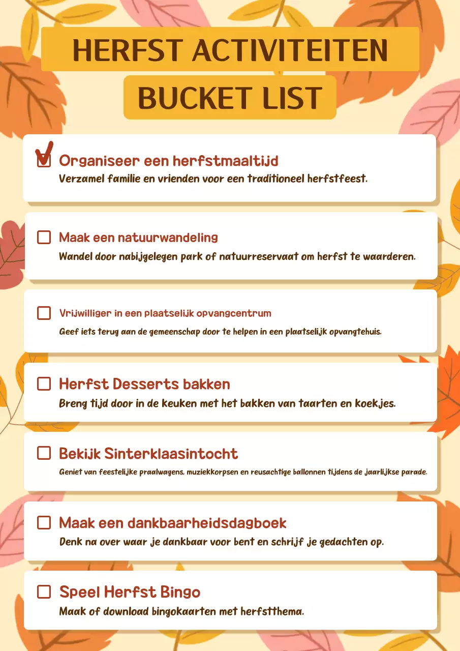 Thanksgiving Activiteiten Bucket List