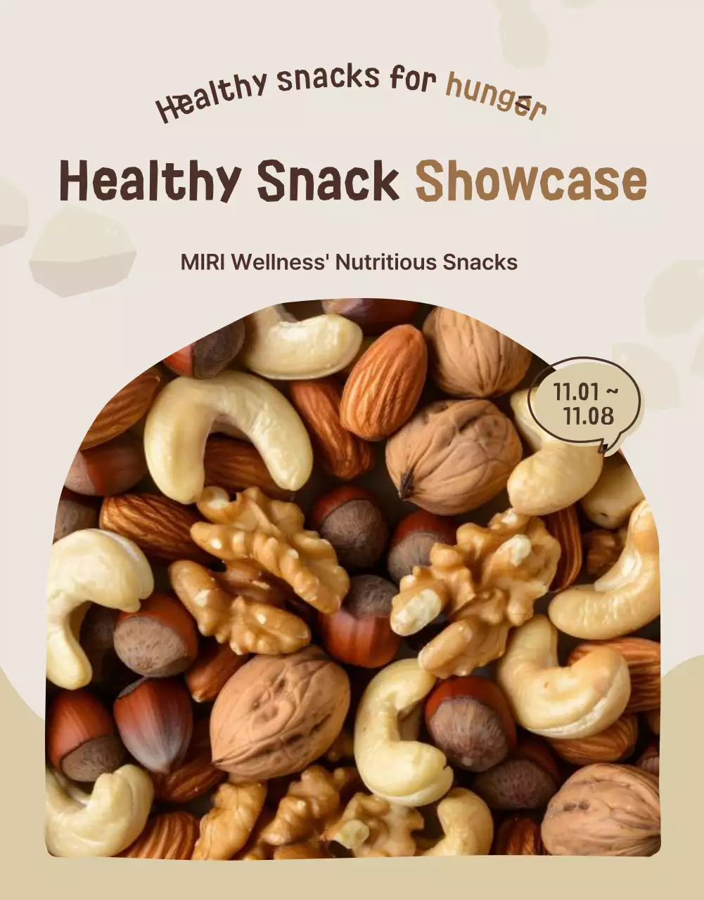 Poster quảng cáo đồ ăn nhẹ lành mạnh hiện đại màu be