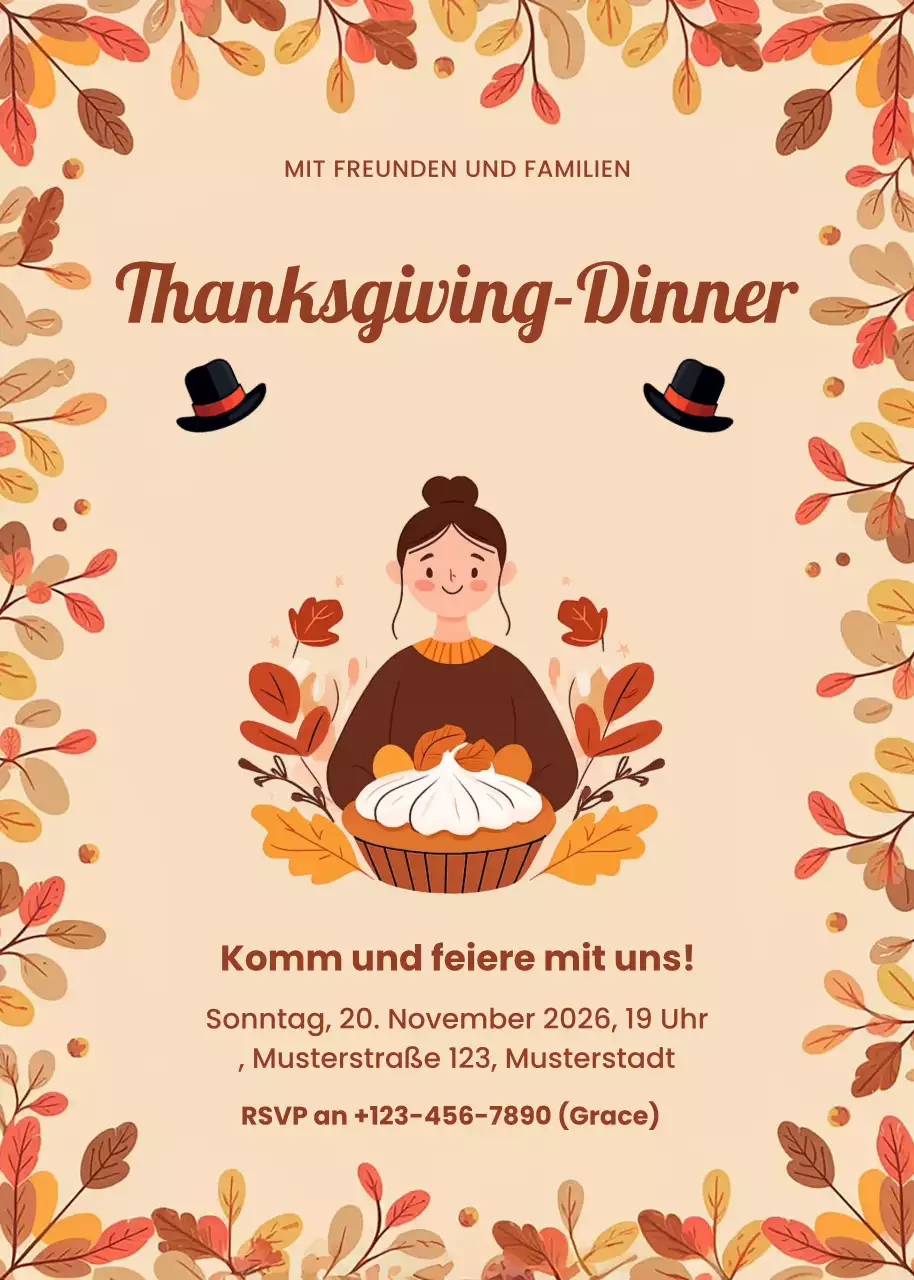 beige traditionelle Einladung zum Erntedankfest