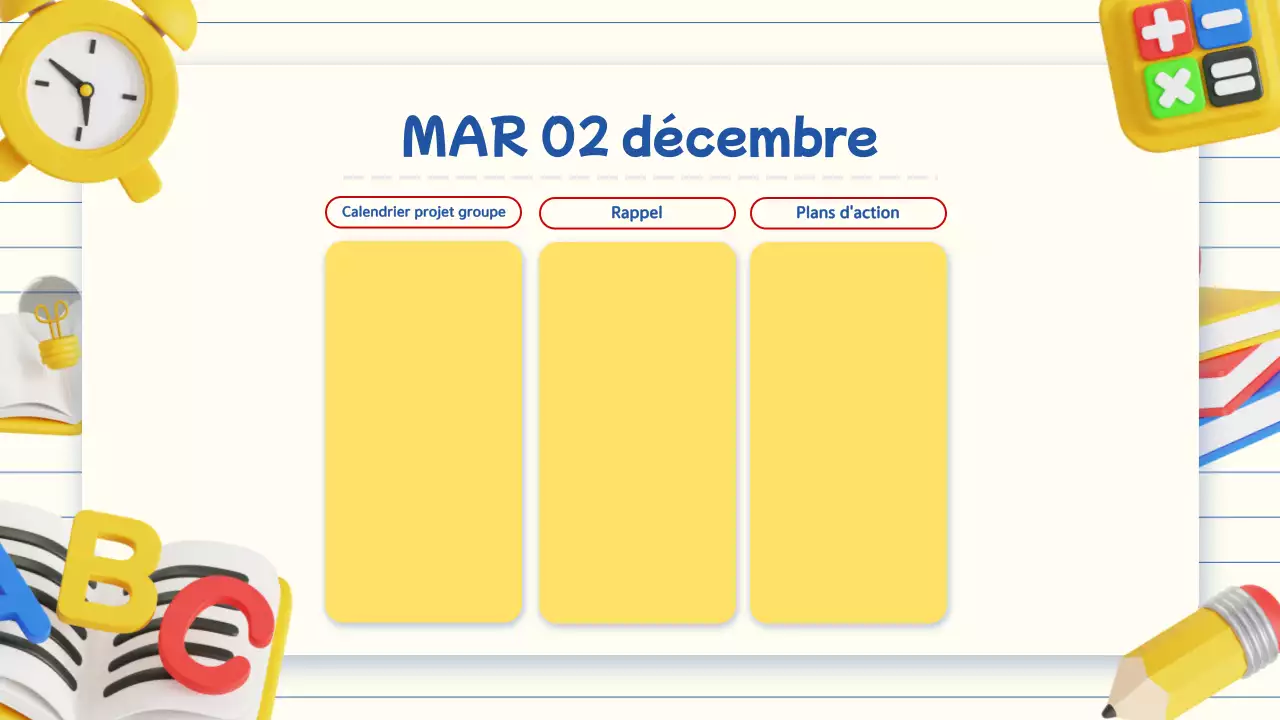 présentation simple beige 3d de l'agenda d'une classe d'éducation