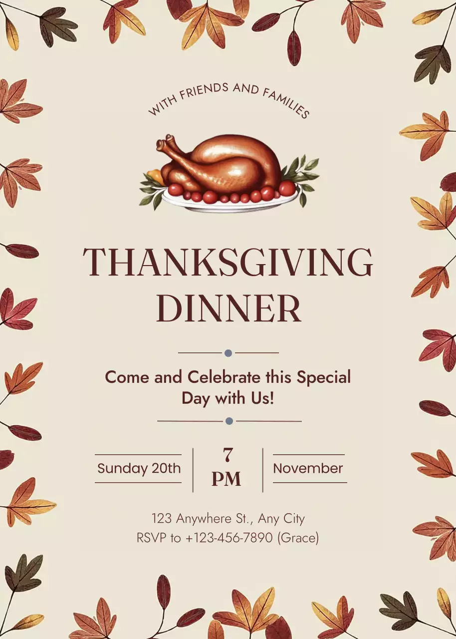 Beige Traditional Thanksgiving Invitation Poster