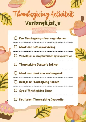Oranje Traditionele Thanksgiving Bucket List Checklist