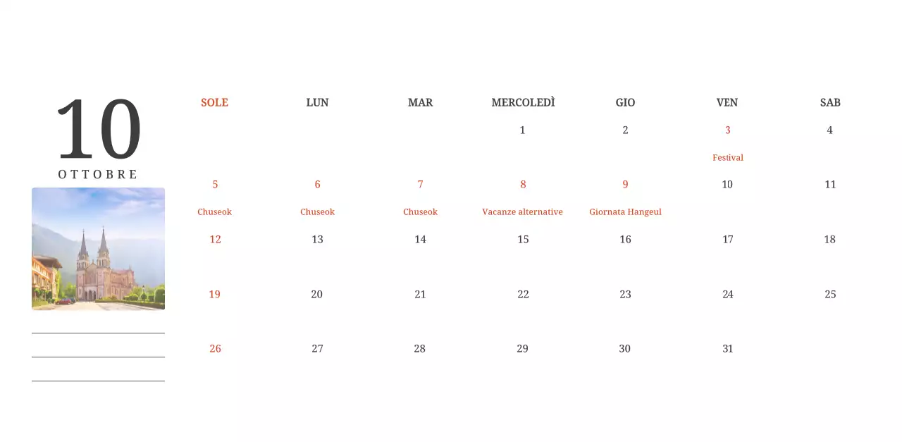 Un calendario fotografico con chiese in dipinti di paesaggio