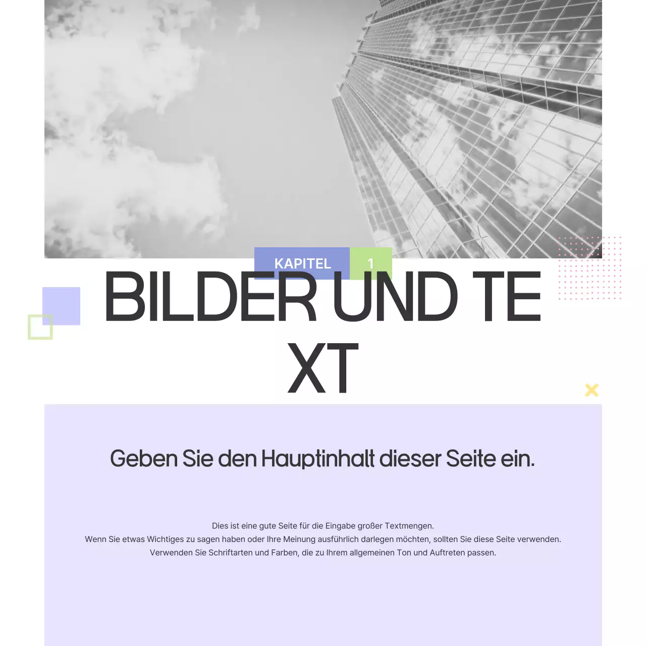 Ein Leitfaden mit einfachen Formen in Lila und Grau