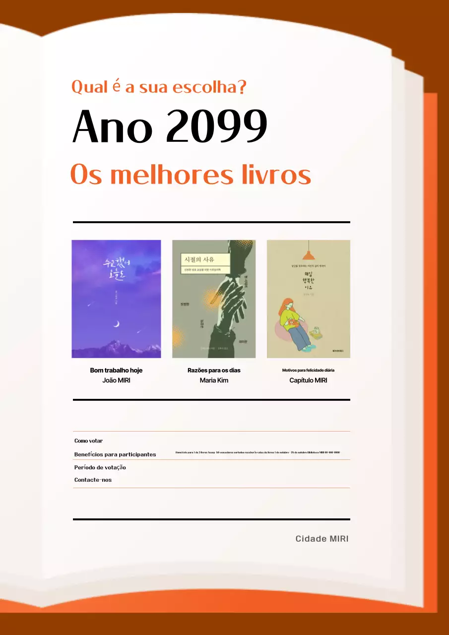 Simples laranja e castanho para promover a votação do melhor livro do ano
