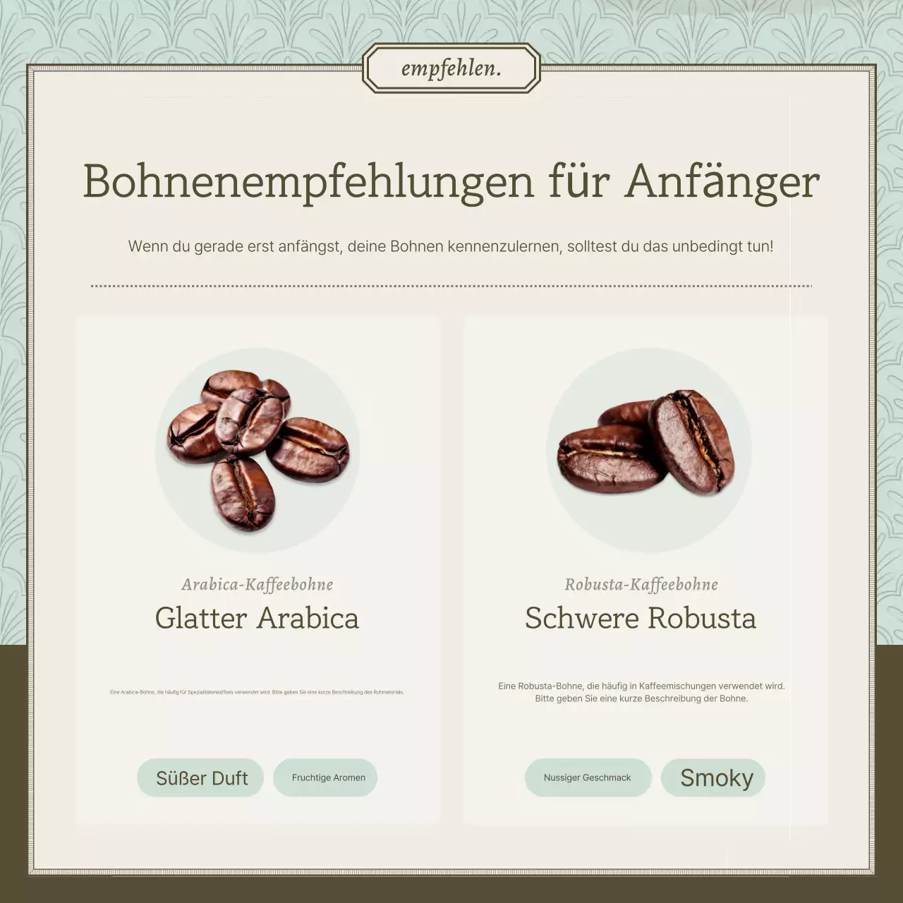 Werbung für ein Vintage-Café in Hellblau und Braun