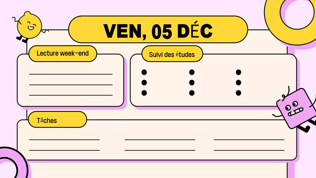 Présentation de l'agenda de la classe rose jaune ludique