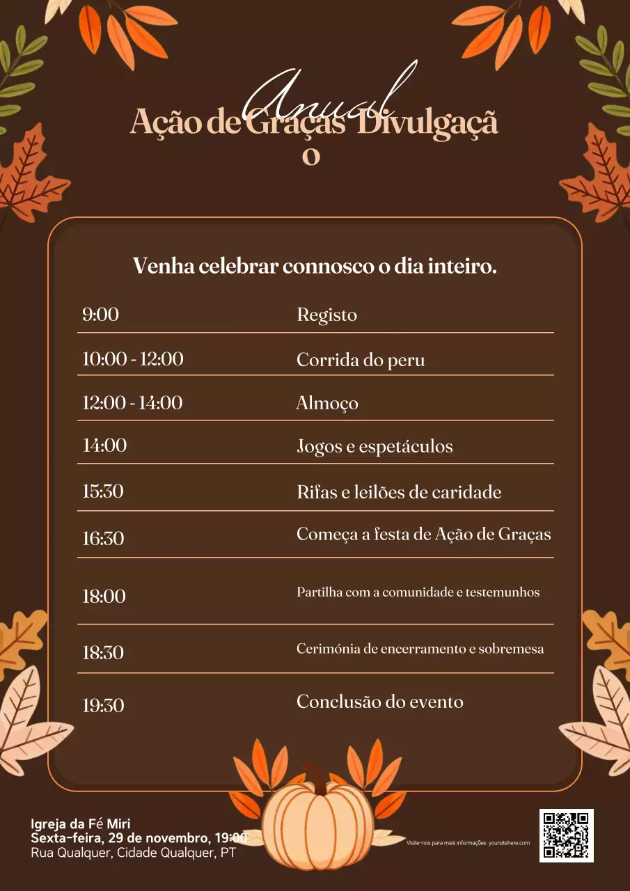 Calendário do evento tradicional de Ação de Graças da Brown