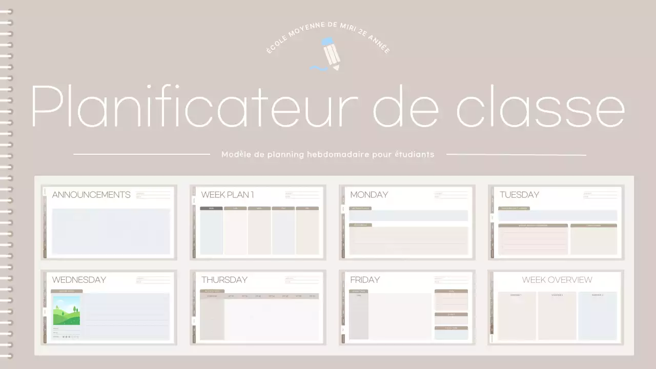agenda de classe minimaliste beige calendrier