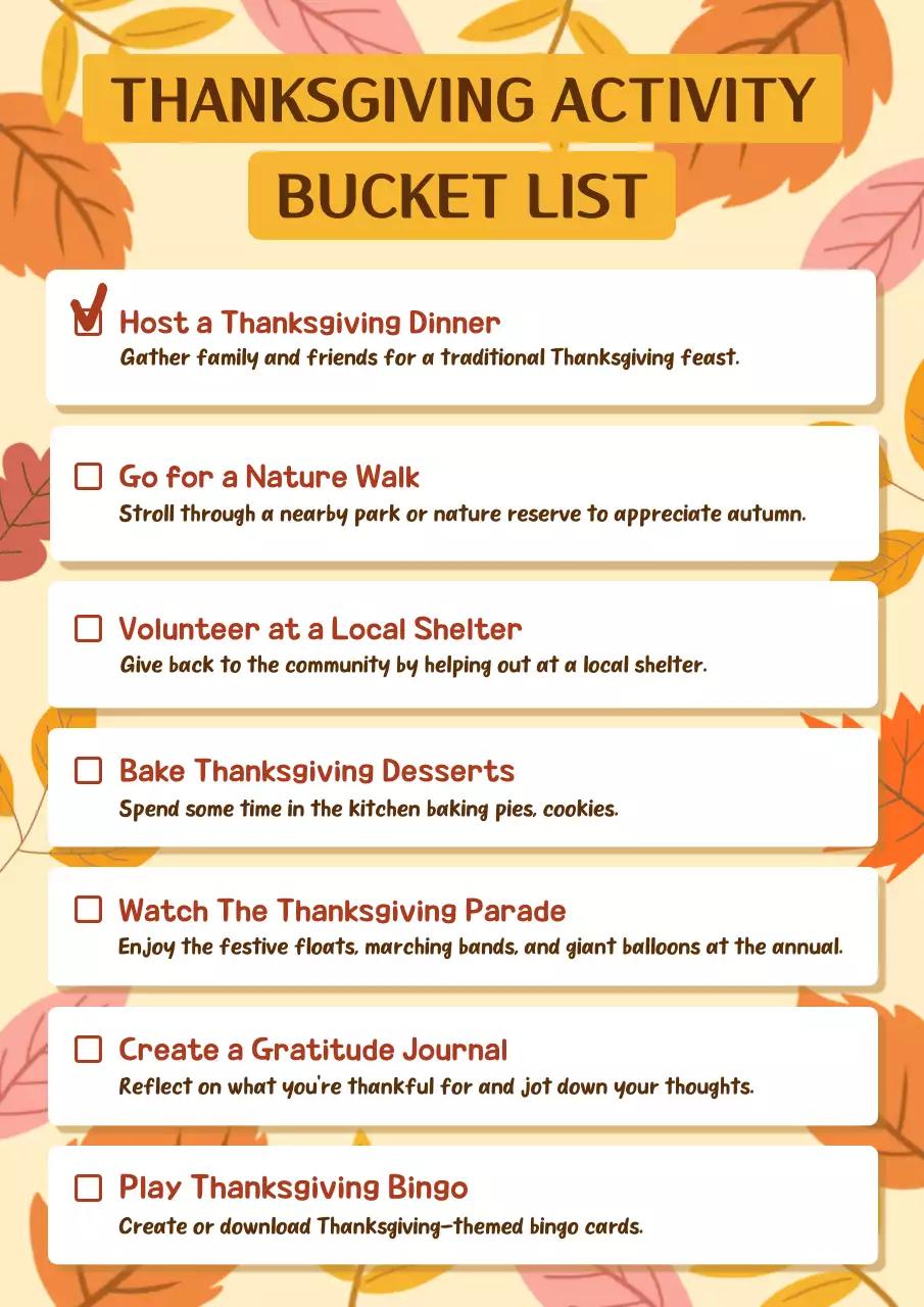 Orange Traditional Thanksgiving Checklist Poster