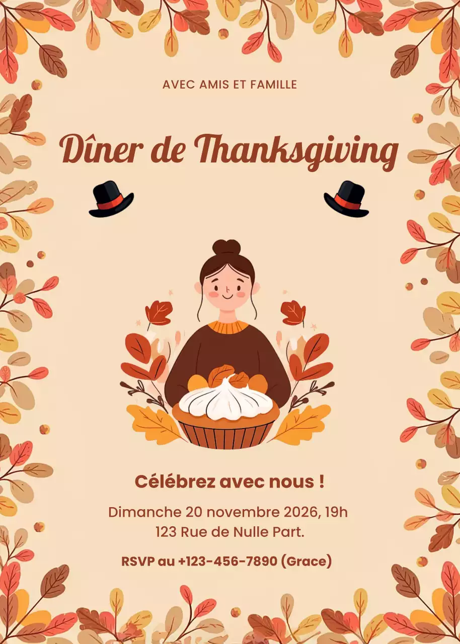 invitation traditionnelle beige pour Thanksgiving