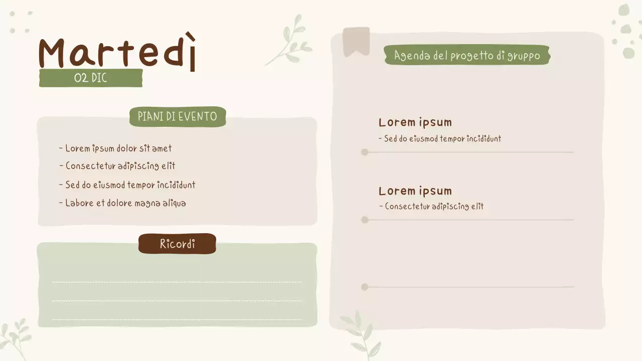 Presentazione dell'agenda della classe Pastello