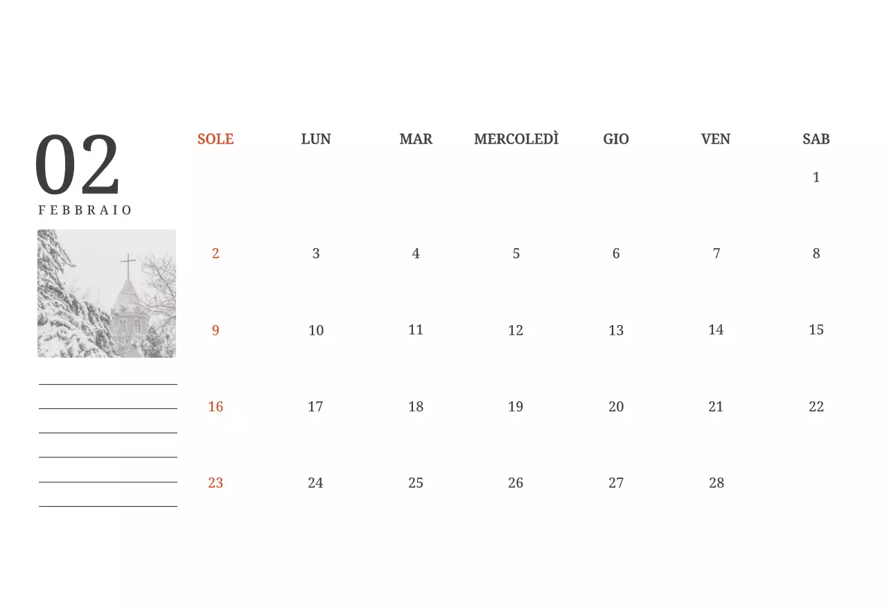 Un calendario fotografico con chiese in dipinti di paesaggio