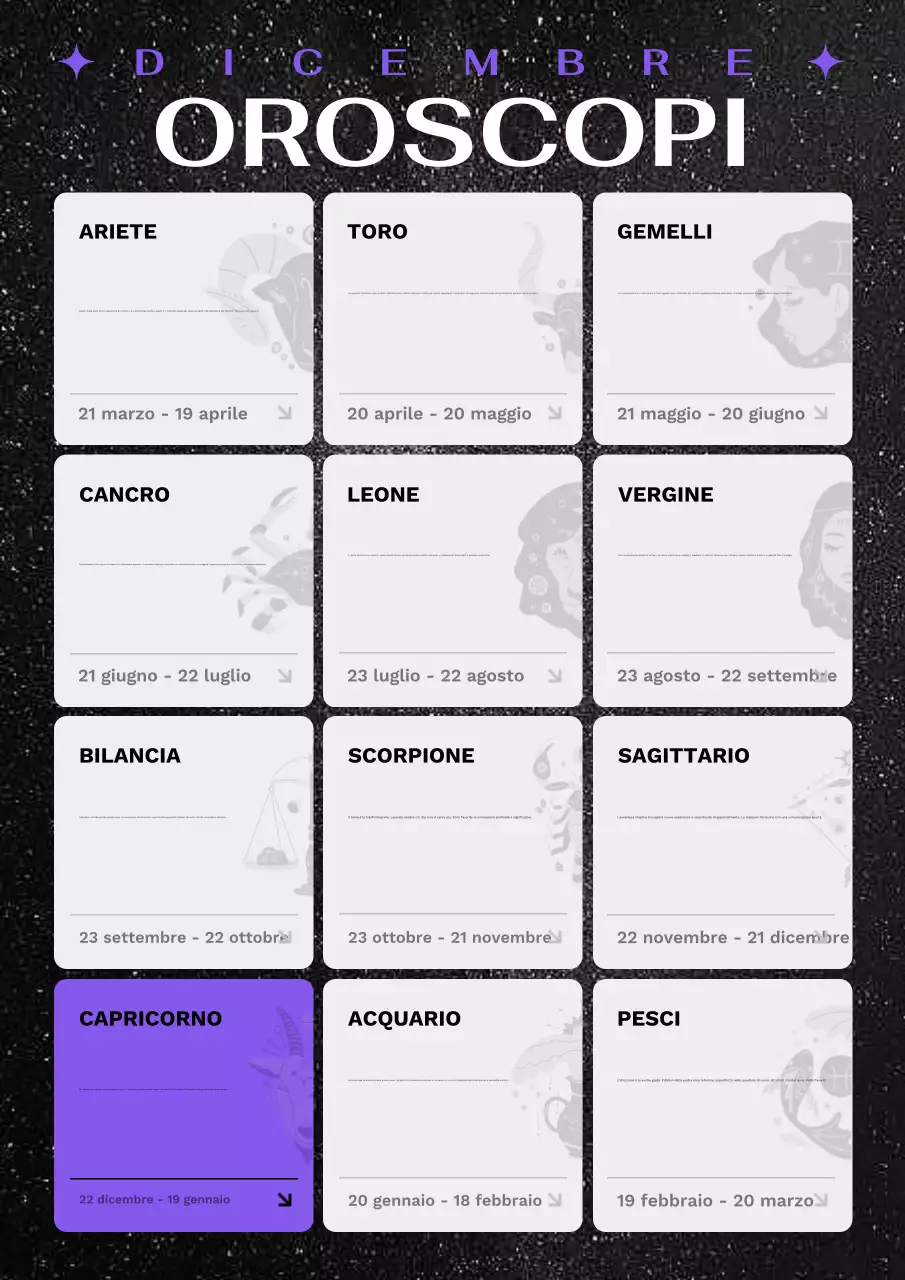 calendario nero dell'oroscopo moderno