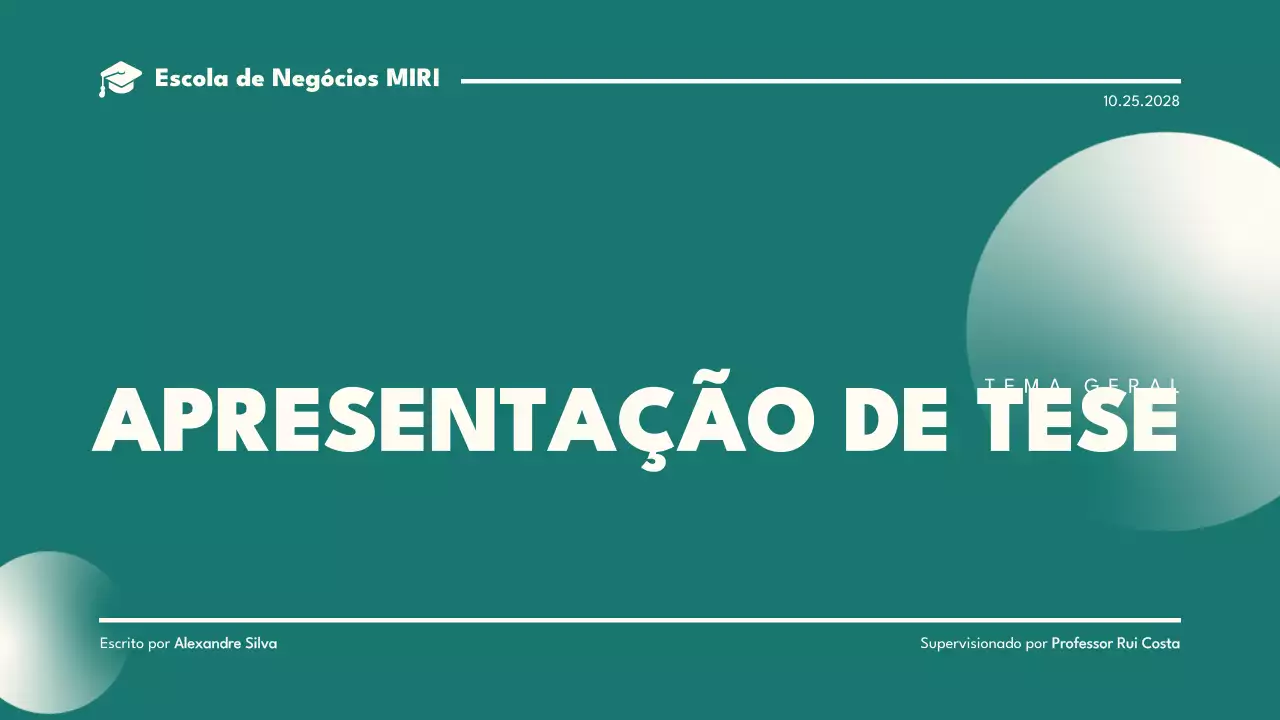 apresentação de tese minimalista em azul-petróleo
