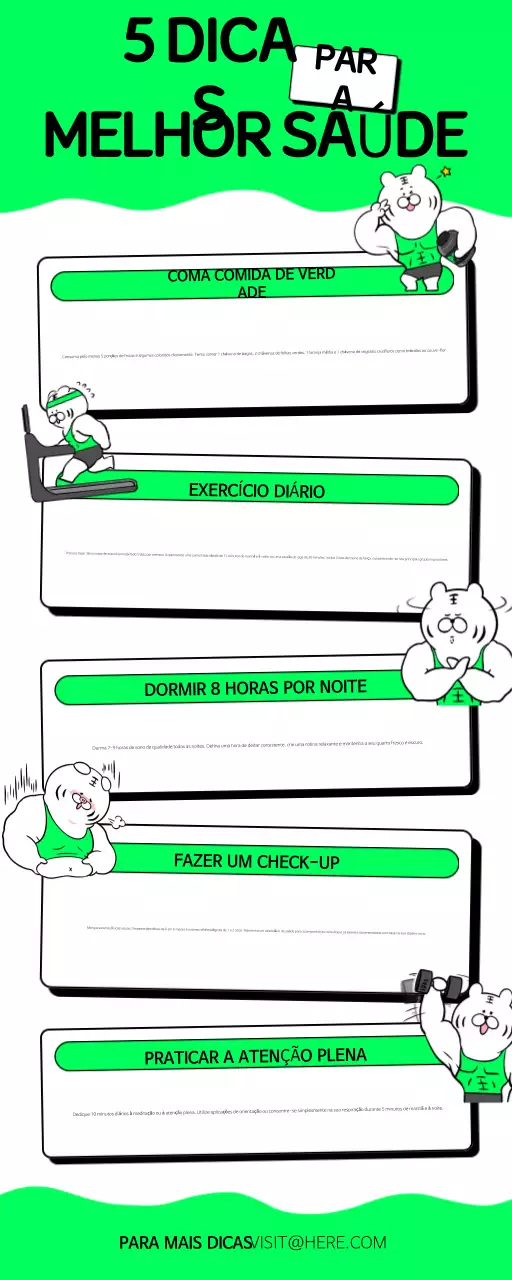 Infografia sobre dicas de saúde verdes e brancas