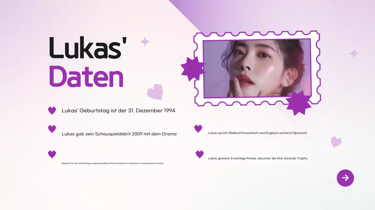 Lila Modern K-Drama Pitch Deck Präsentation