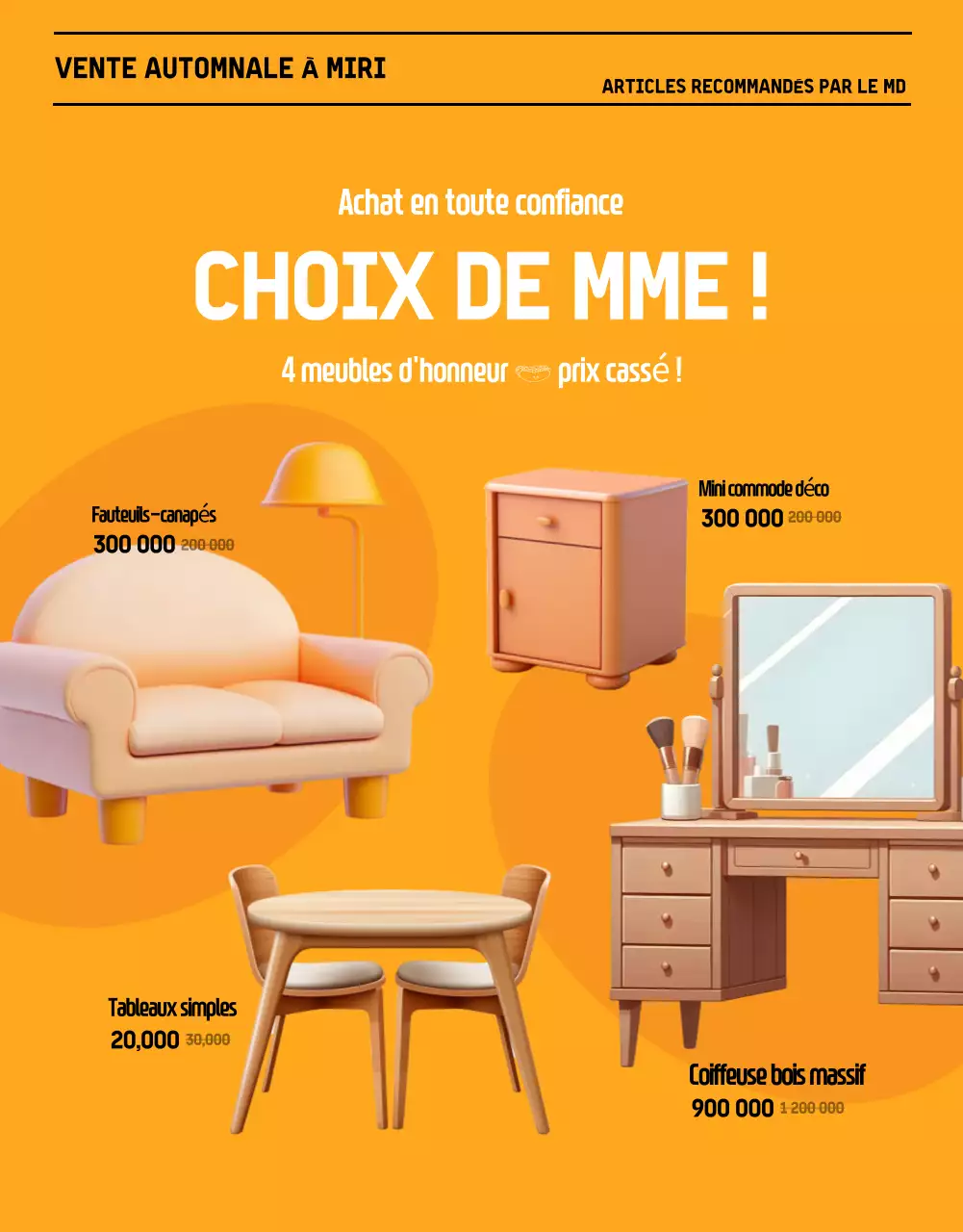 Promouvoir une vente de meubles d'automne modernes en noir et orange