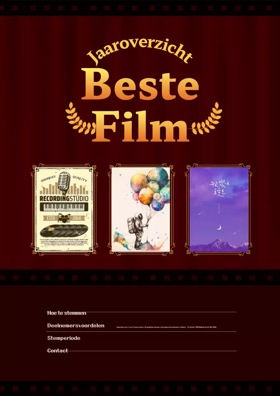 Promoot de beste film van het jaar in klassiek bordeauxrood en oranje