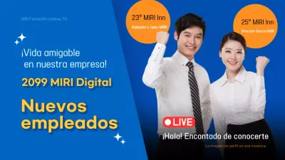 Moderno material de acogida azul y naranja para los nuevos empleados