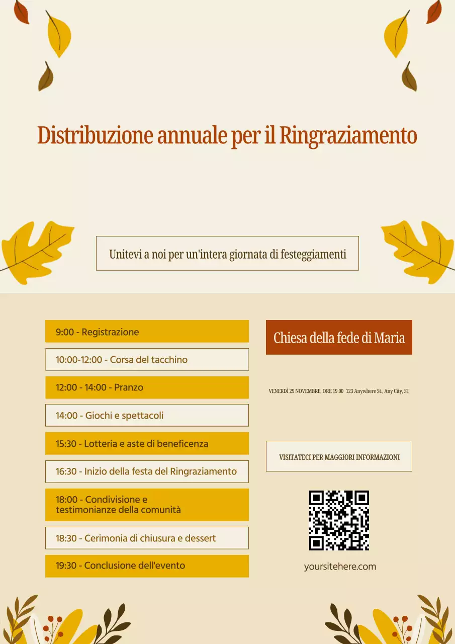 Poster arancione di annuncio del Ringraziamento tradizionale