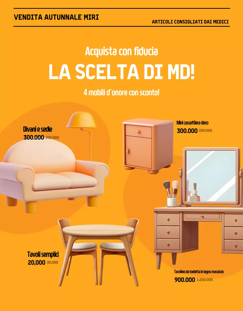 Promuovete una vendita di mobili autunnali moderni in nero e arancione