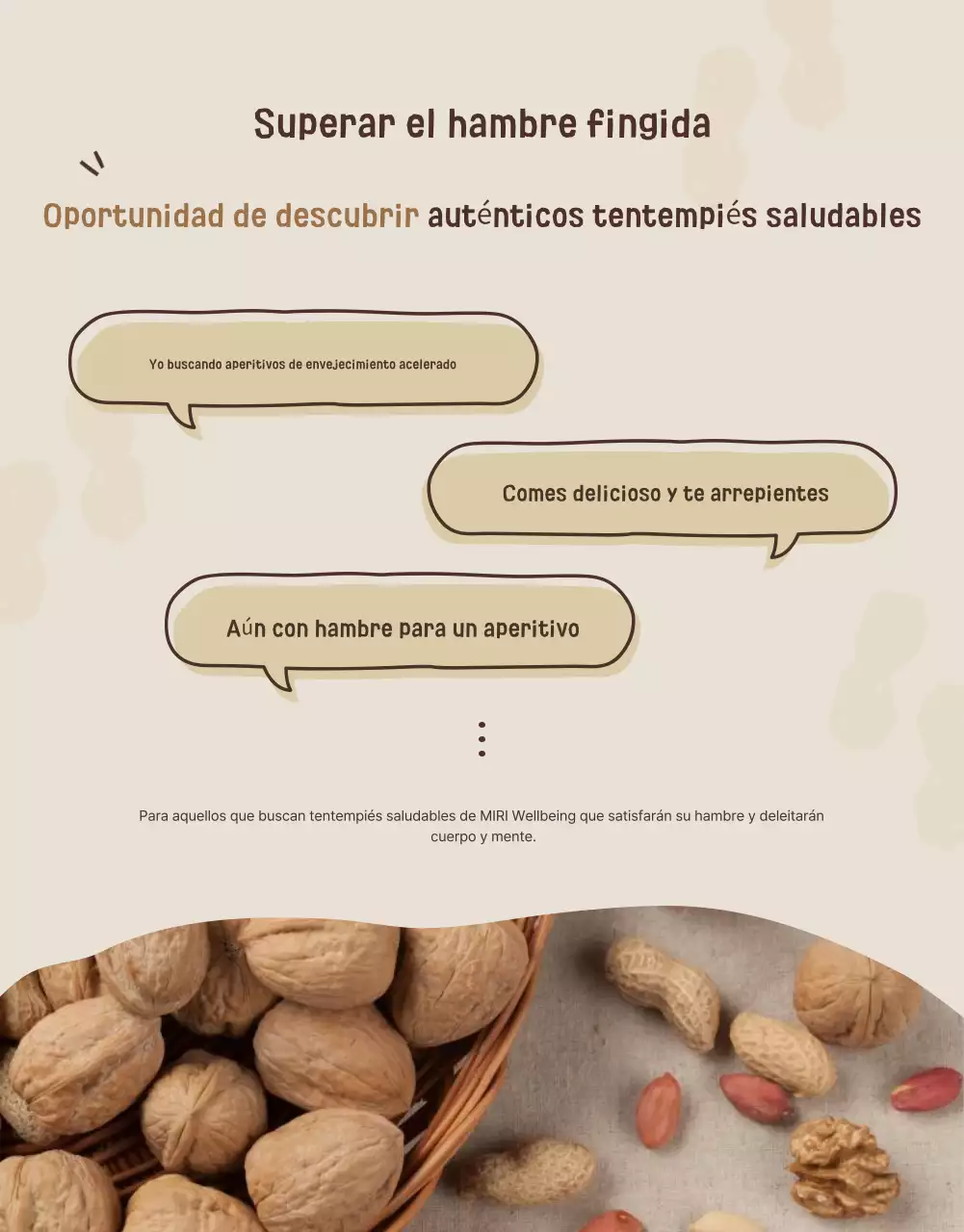 Promover una exposición de aperitivos saludables de color beige y marrón