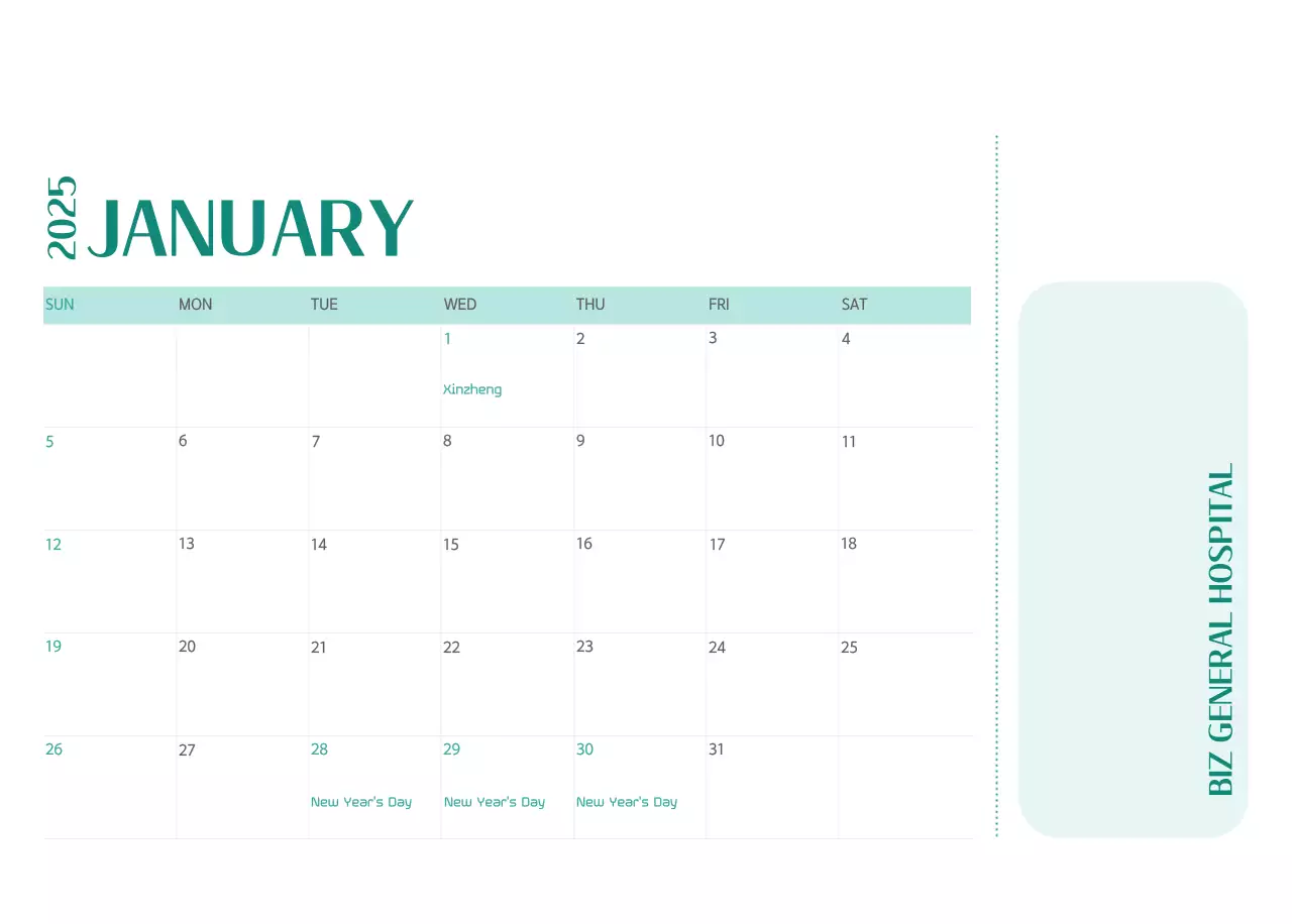 Kalender rumah sakit dalam bingkai foto hijau