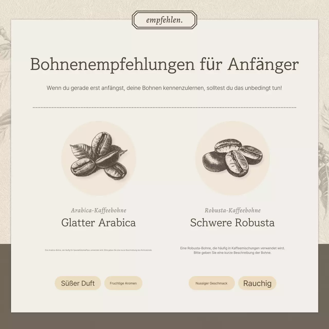 Werbung für ein Vintage-Café in Beige und Braun