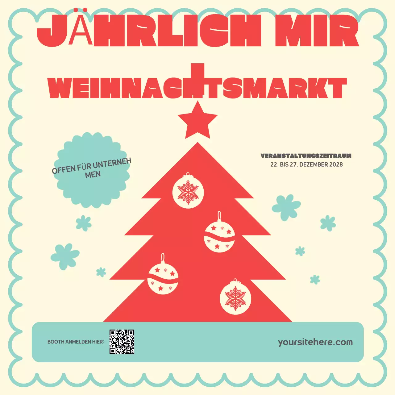 rot-cremefarbene Weihnachtsmarkt-Ankündigung