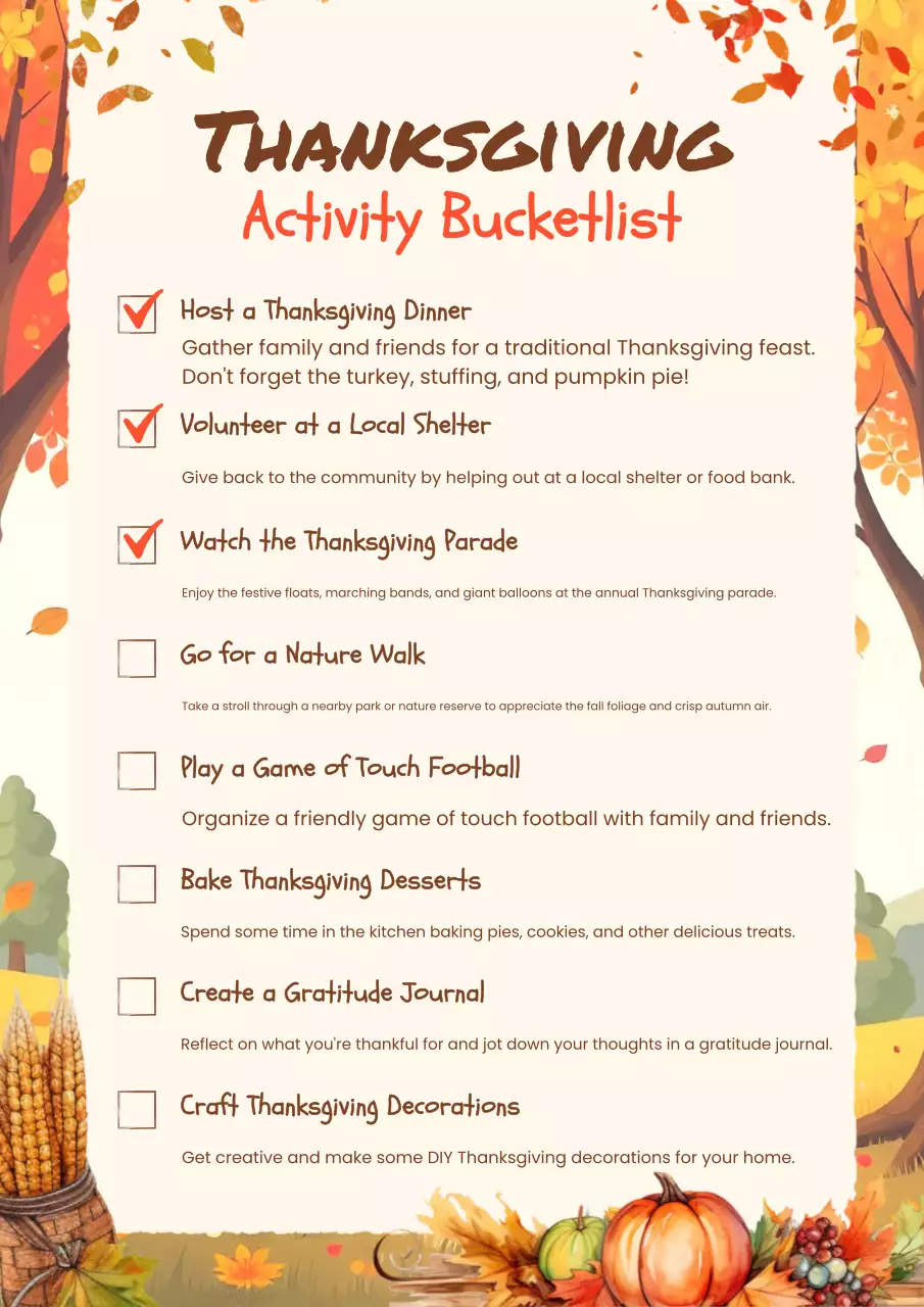 danh sách hoạt động lễ tạ ơn màu cam ấm áp