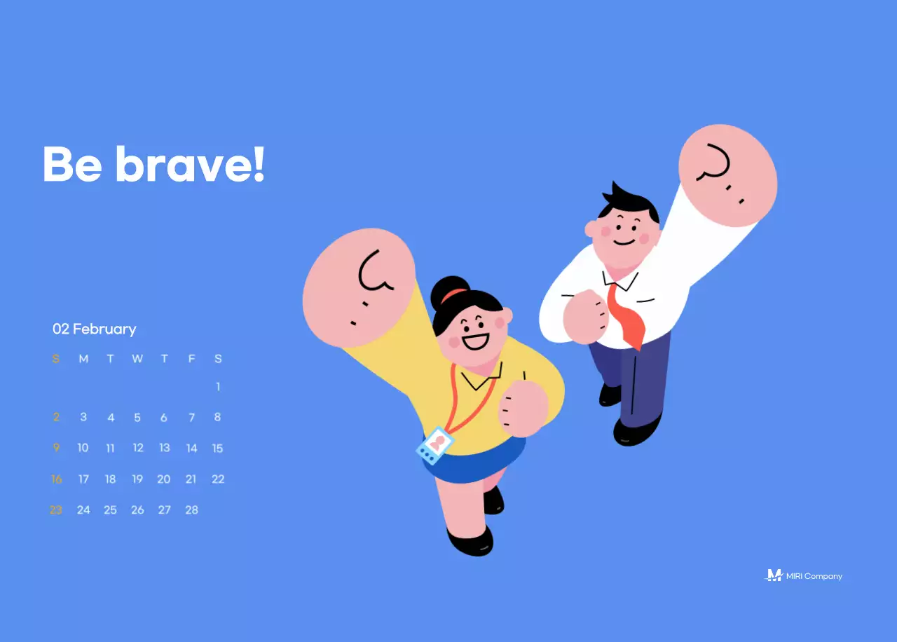 Kalender motivasi dengan ilustrasi energik dan kutipan positif dengan latar belakang biru muda