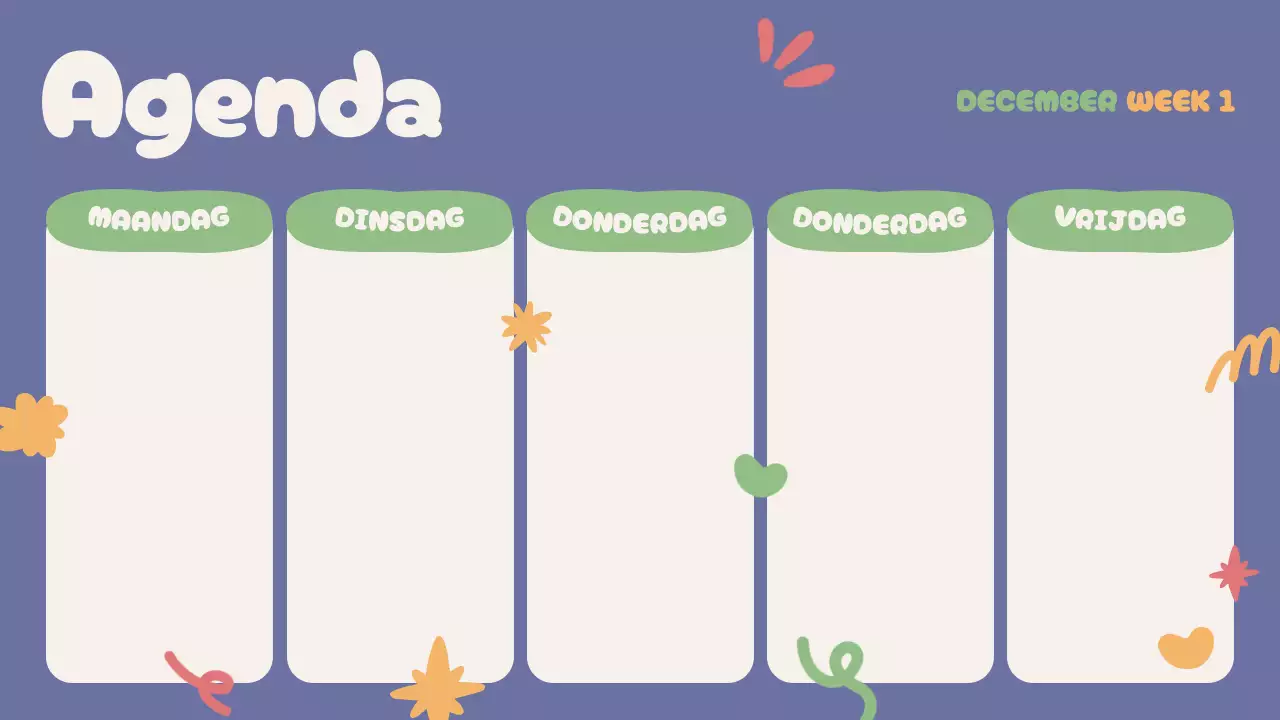 Blauw Beige Groen Rood Speelse Klassenagenda