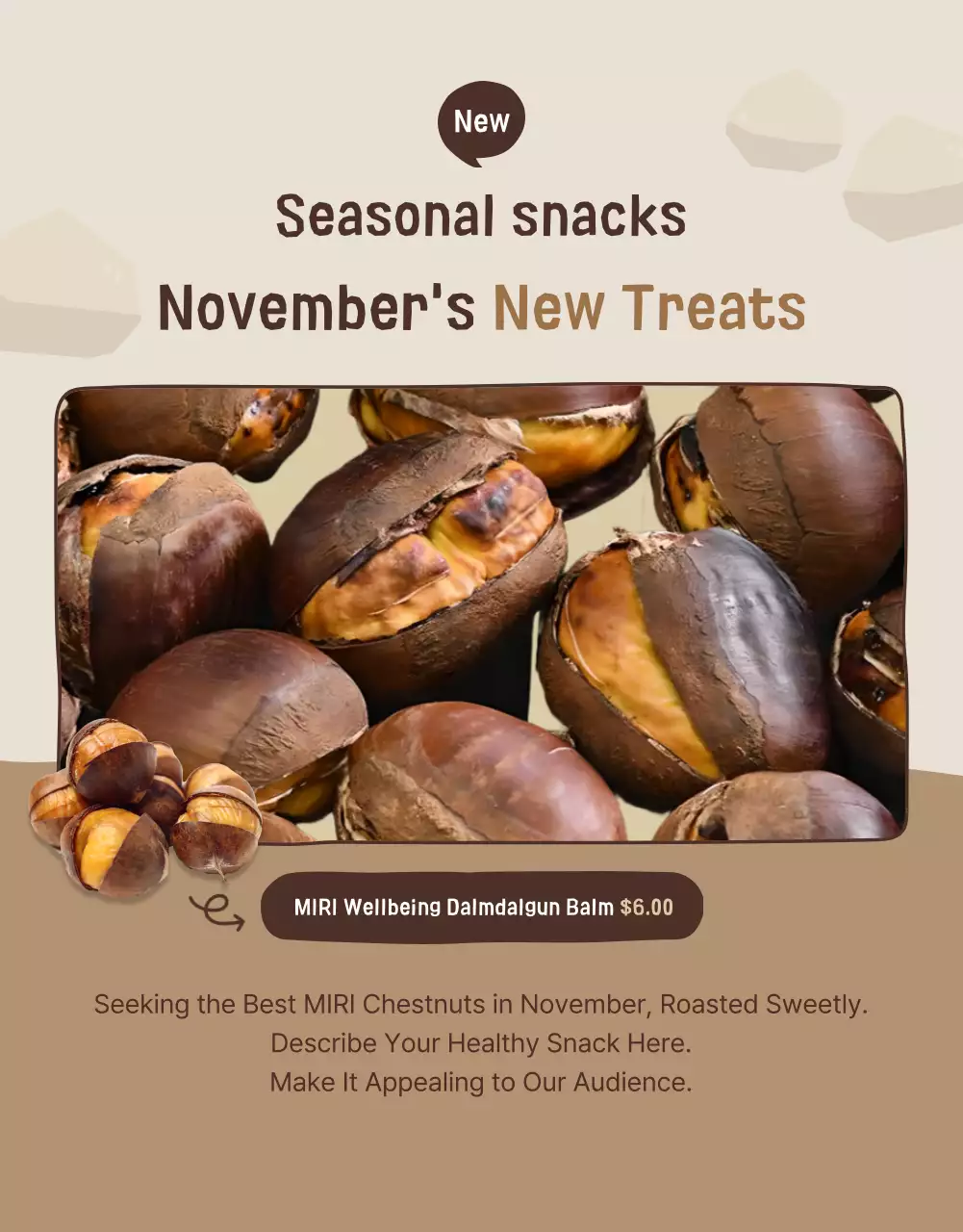 Beige Modern Healthy Snacks Promotion Poster
