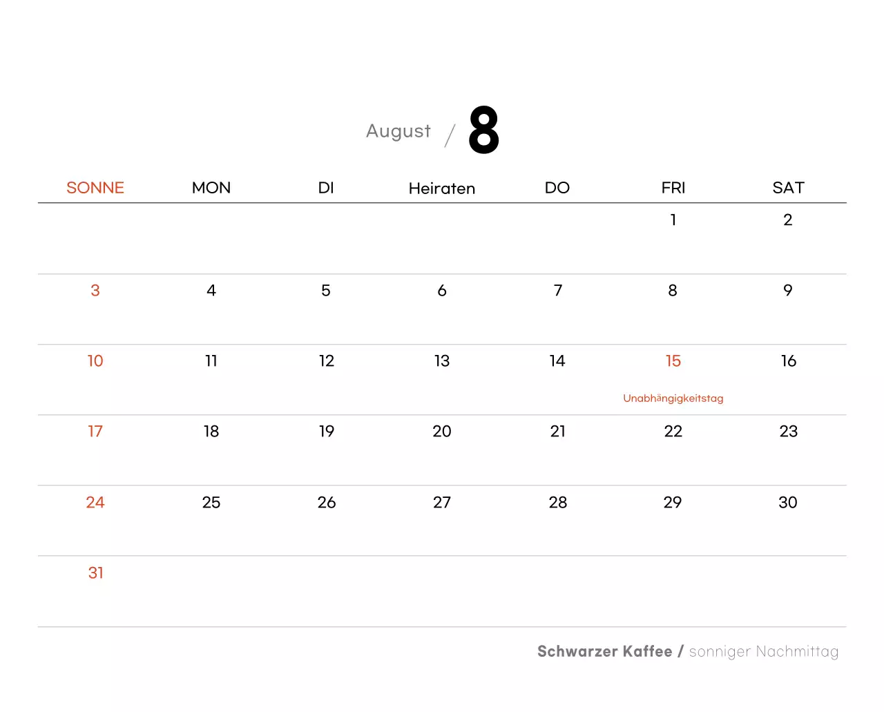 Grauer minimalistischer Kaffeekalender