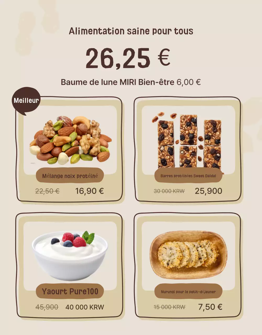 Promouvoir une exposition de snacks sains de couleur beige et marron