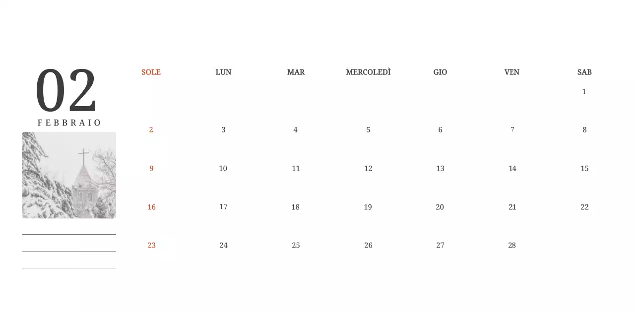 Un calendario fotografico con chiese in dipinti di paesaggio