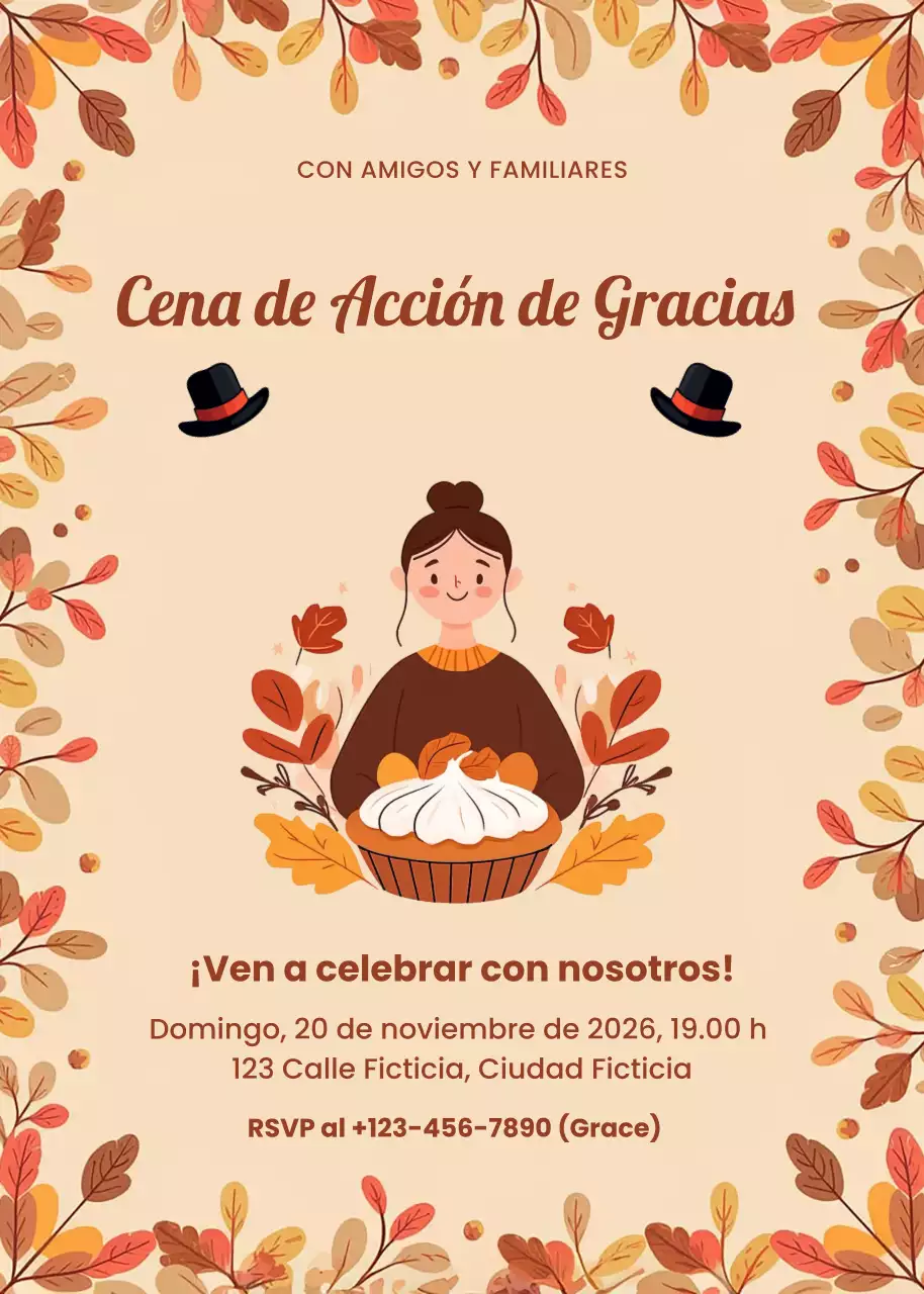 invitación tradicional beige para acción de gracias