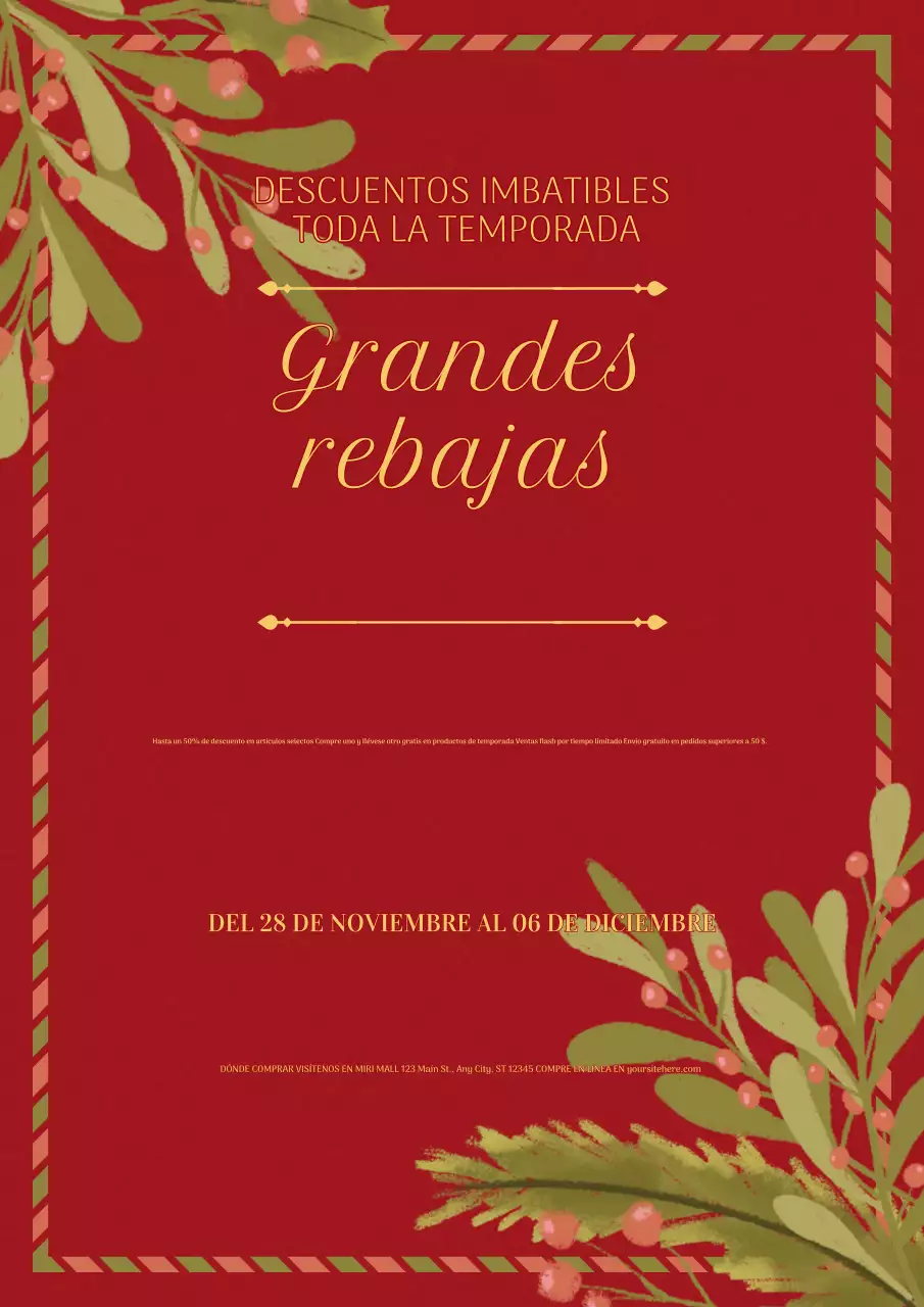 anuncio tradicional rojo de venta navideña