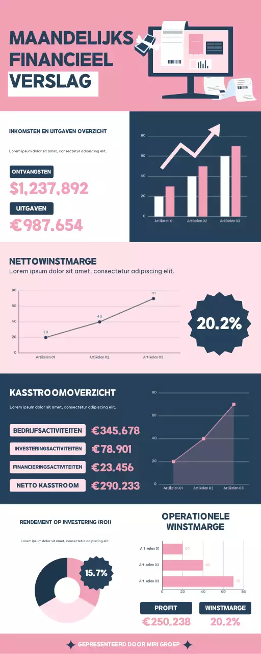 Zacht Roze Modern Financieel Maandelijks Verslag Infografieken
