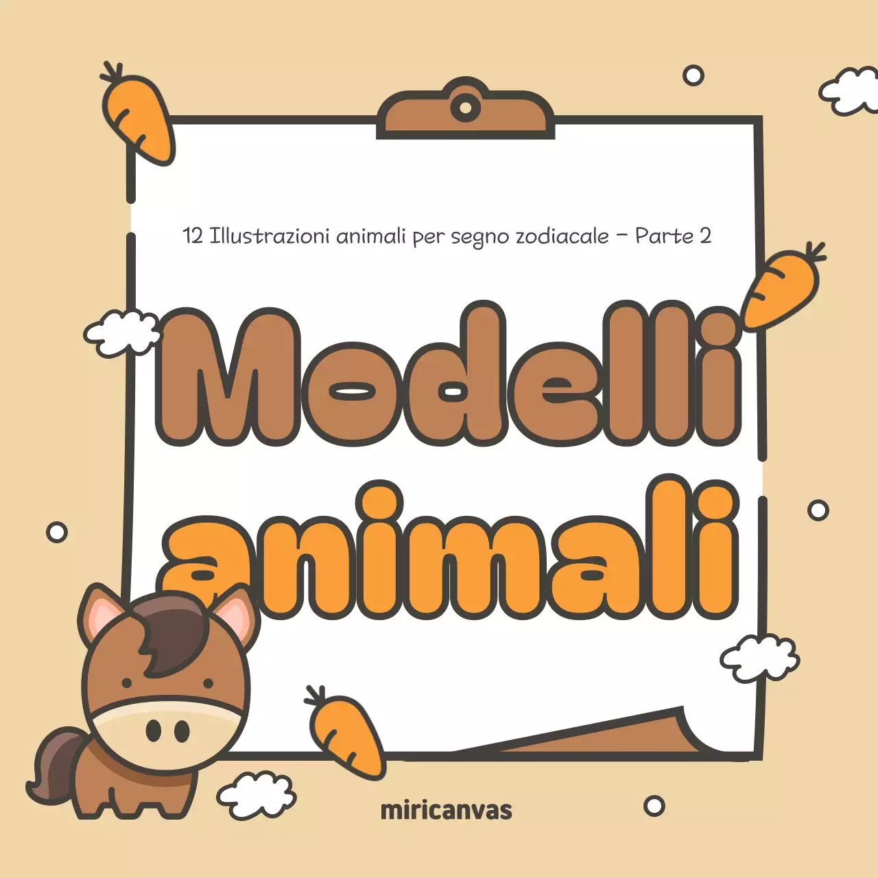 12 simpatiche copertine di animali dello zodiaco in marrone e arancione