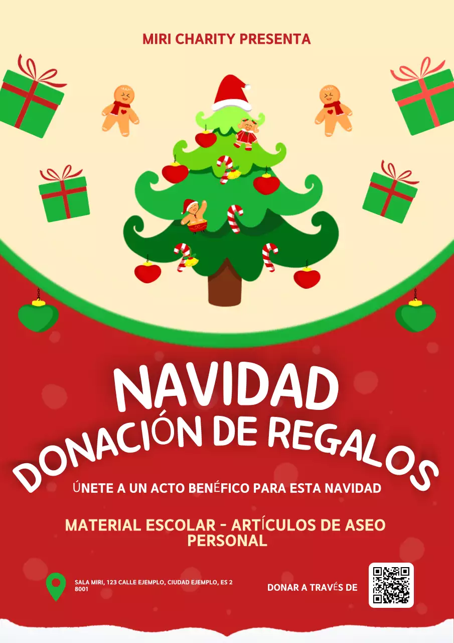 Cartel rojo de la campaña navideña de recogida de regalos